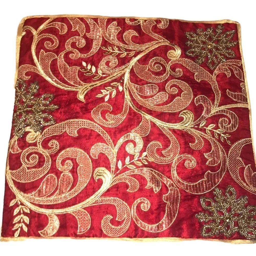 Holiday Embroidered Beaded Home Accent Decorative Pillow Cover Case Red …